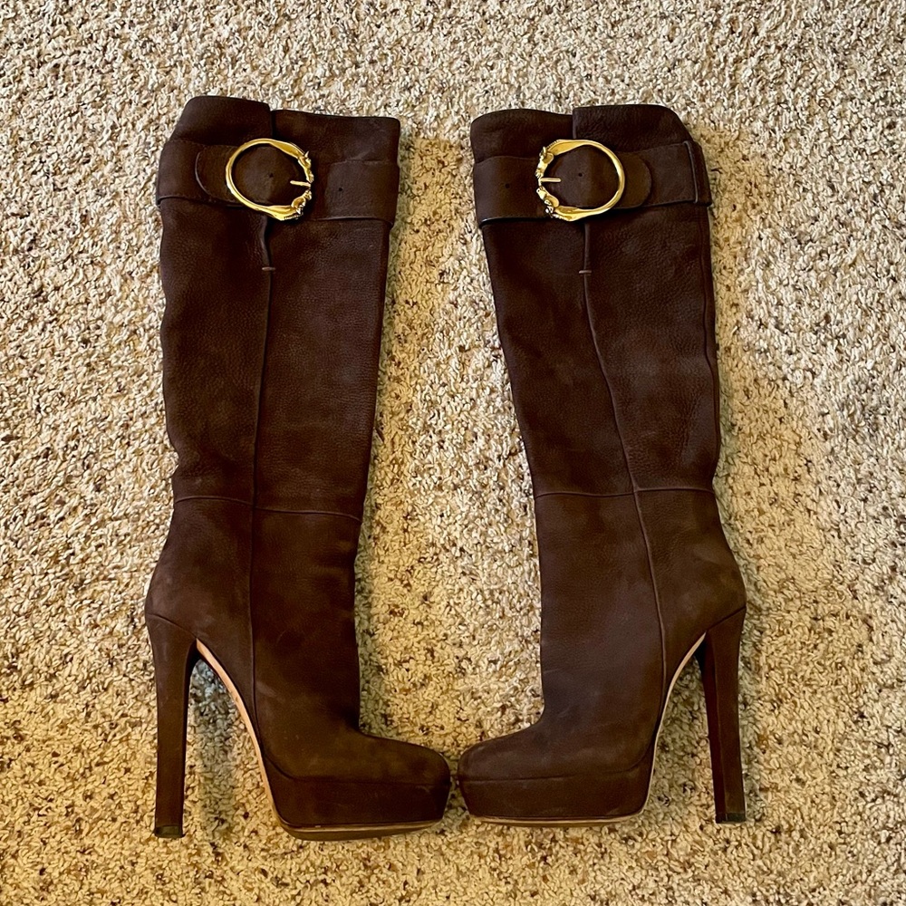 Brown Gucci Tall Platform Boots
